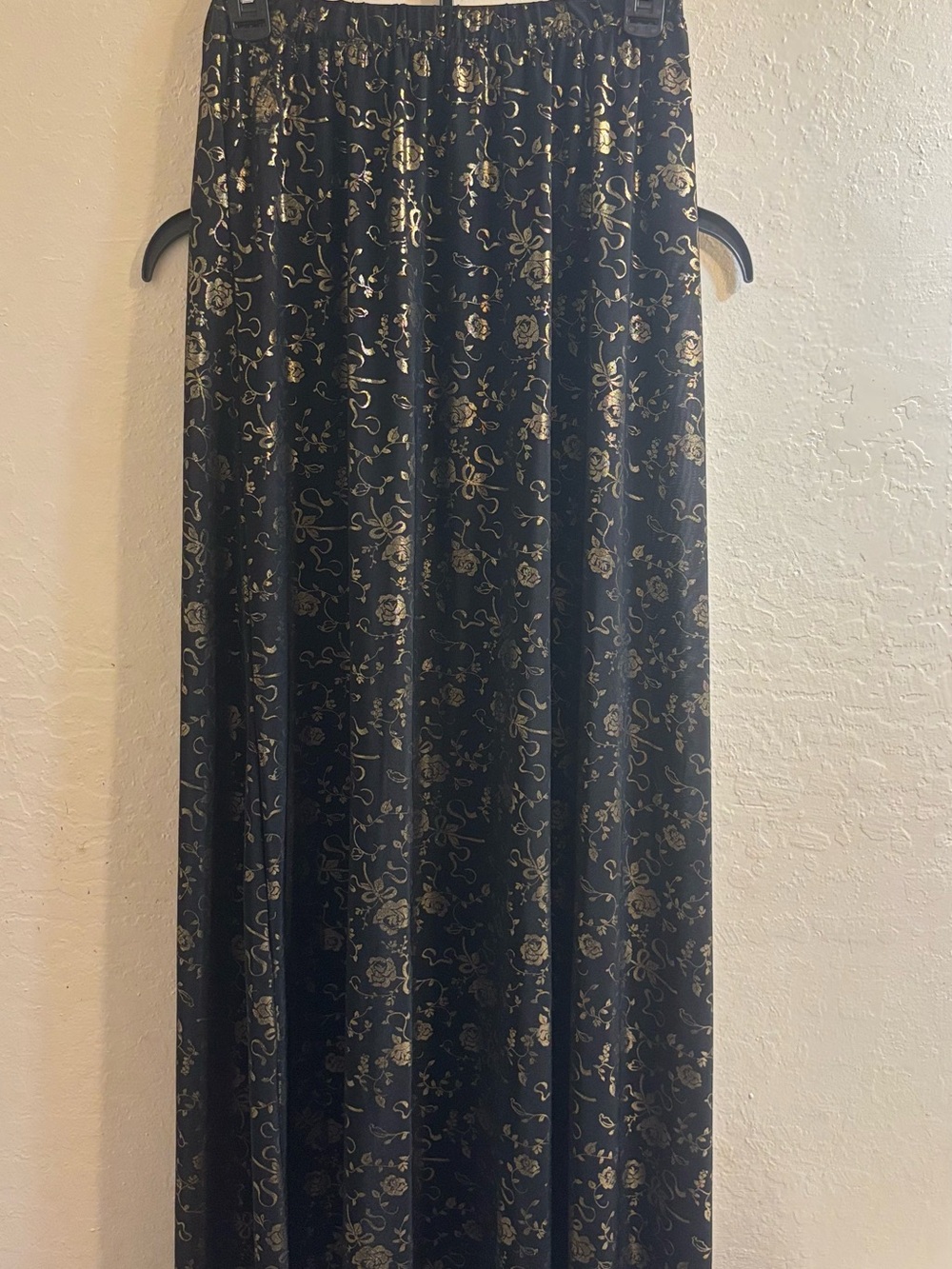 Black Maxi Skirt with Metallic Gold Floral Print